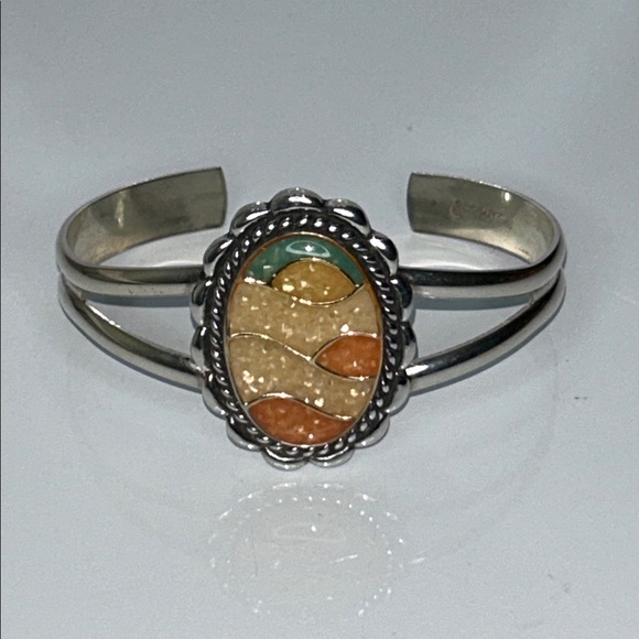 NWOT Sterling Silver Multi Gemstone Mosaic Cuff Bracelet By Carolyn Pollack Boho - Picture 3 of 10